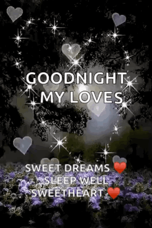 Romantic Good Night My Love Silver Hearts Floating GIF