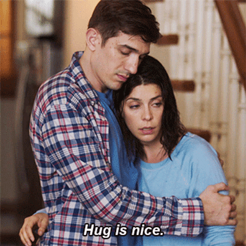 Romantic Hug Andrew Schulz Lindsey Broad Benders GIF