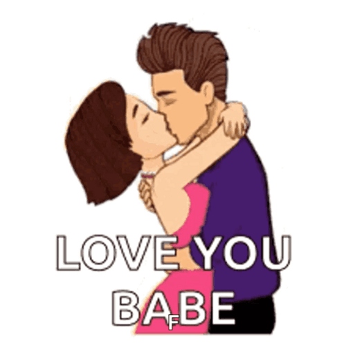 Romantic I Love You Babe Kissing Cartoon GIF