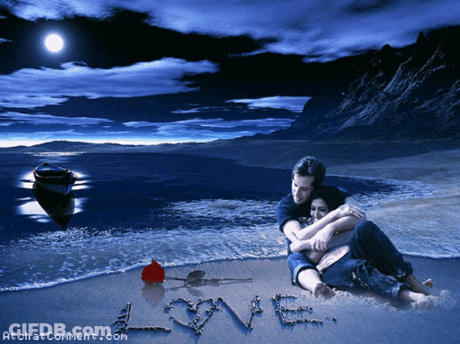 Romantic Pair Hugging At The Beach GIF