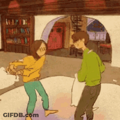 Romantic Pillow Fighting Couple GIF