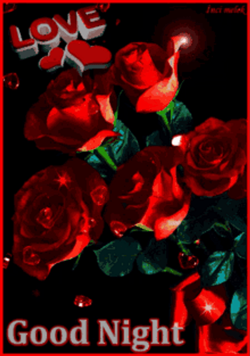 Romantic Roses With Shiny Hearts Good Night GIF