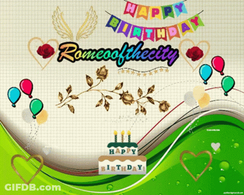 Romeo Of The City Birthday Card Balloons And Roses GIF