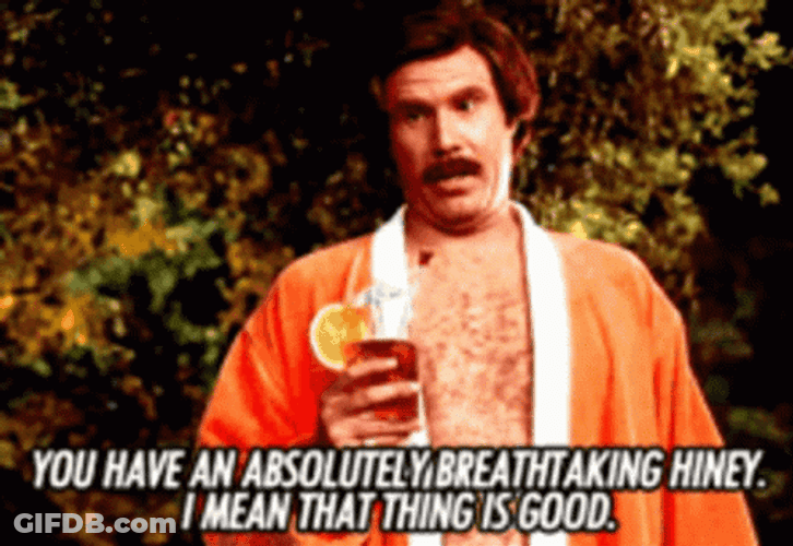 Ron Burgundy Drinking Good Hiney Meme GIF