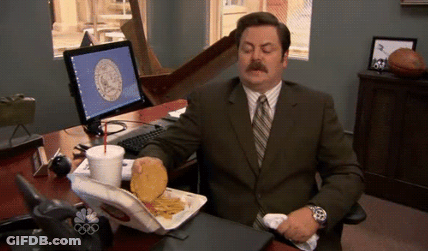 Ron Swanson Eating Burger Like Popcorn Meme GIF