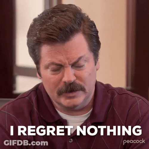 Ron Swanson I Regret Nothing Nod GIF