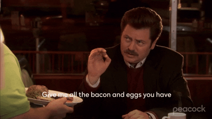Ron Swanson Ordering Breakfast Foods GIF