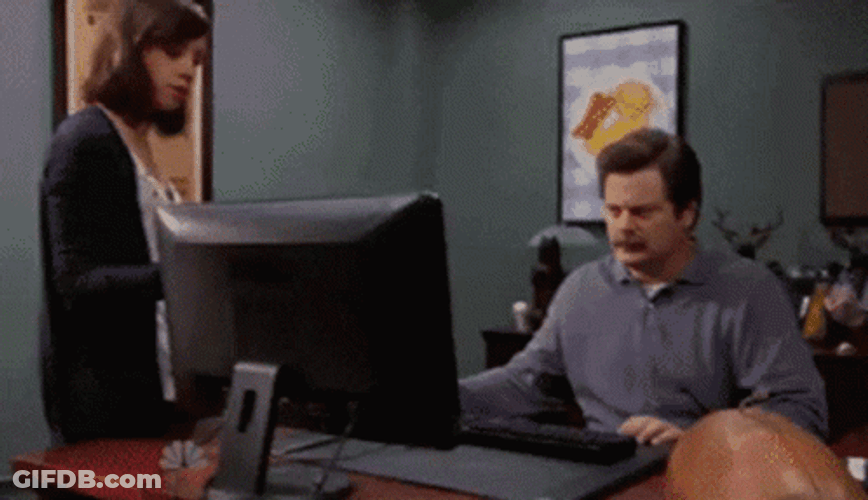 Ron Swanson Using Computer Zoomed In GIF