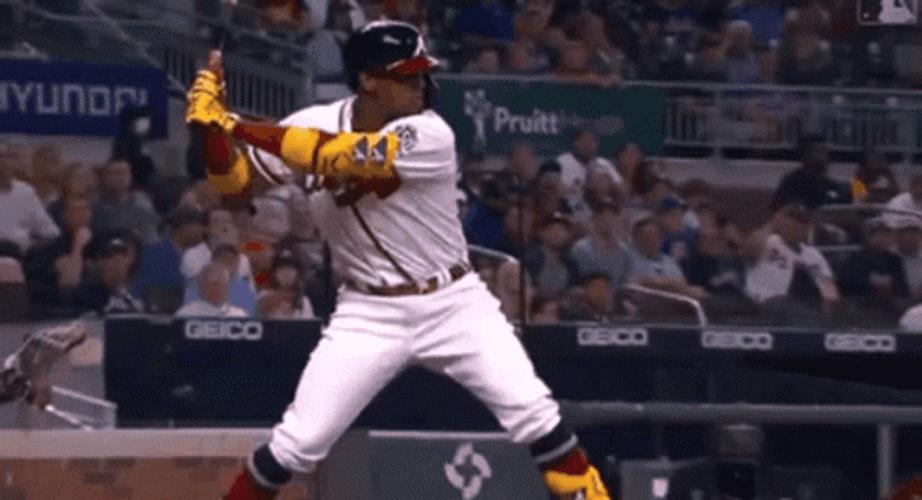 Ronald Acuna Jr Hitting Baseball Throwing Bat GIF
