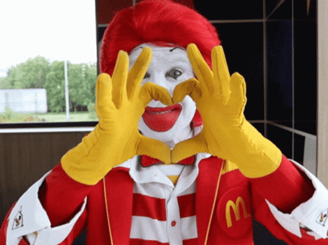 Ronald Mcdonalds Clown Heart Finger Sign Kiss GIF