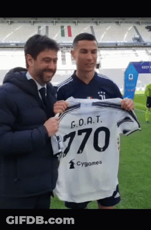 Ronaldo Al Nassr Shows Goat Jersey GIF