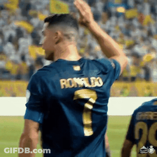 Ronaldo Al Nassr Walking Backwards And Raises Arm GIF