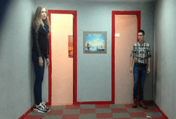 Room Of Illusion Makes You Lanky GIF