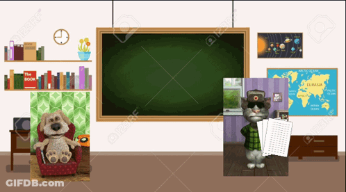 Room With Blackboard, Dog, Cat Picture GIF