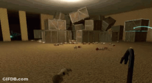 Room With Boxes And Person Laying On Ground GIF