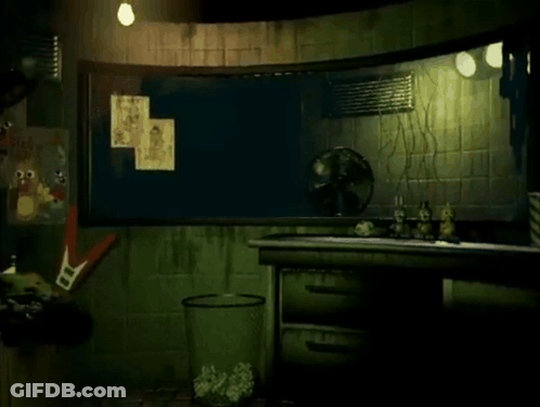Room With Bulletin Board And Trash Can GIF