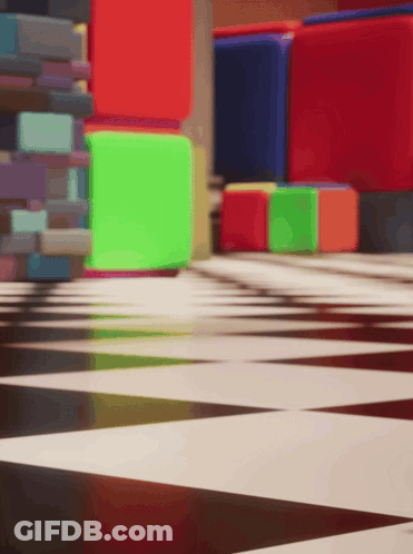 Room With Checkered Floor And Colorful Blocks GIF