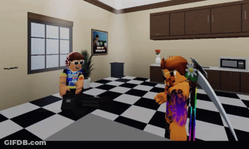 Room With Checkered Floor And Happy Birthday Sign GIF