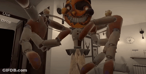 Room With Clock And Sign Saying Use Drop GIF