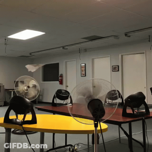 Room With Fans And Fire Extinguisher GIF