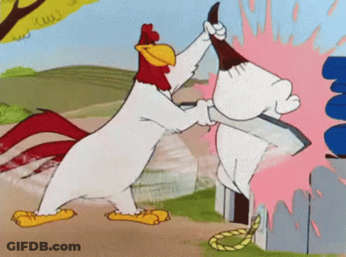 Rooster And Rabbit Fighting With Hammer GIF