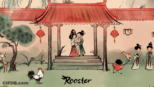 Rooster And Woman Holding Child GIF