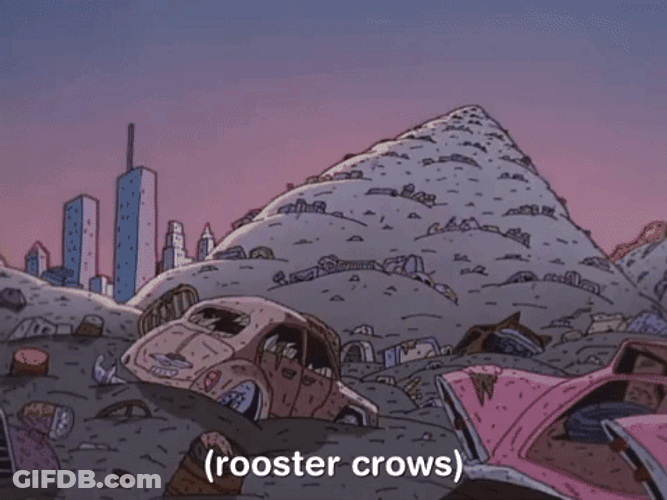 Rooster Crowing Car In Garbage GIF