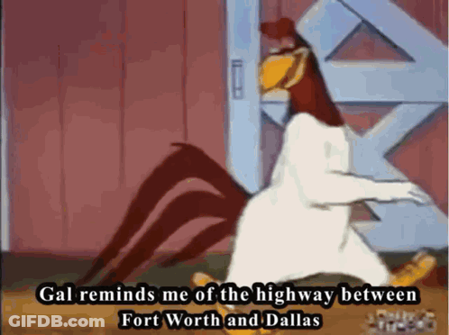 Rooster Gal Reminds Me Of The Highway Between Fort Worth And Dallas GIF