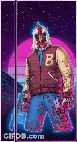 Rooster In Letter B Jacket Holding Gun GIF