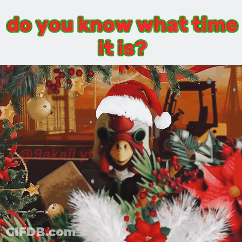 Rooster In Santa Hat Do You Know What Time It Is GIF