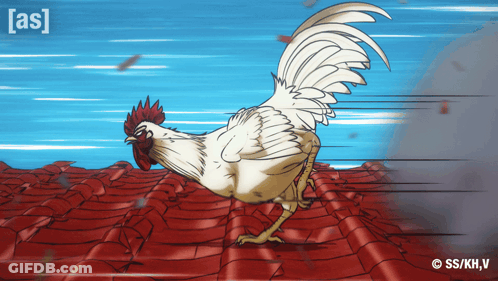 Rooster Running On Red Tile Roof Saying As GIF
