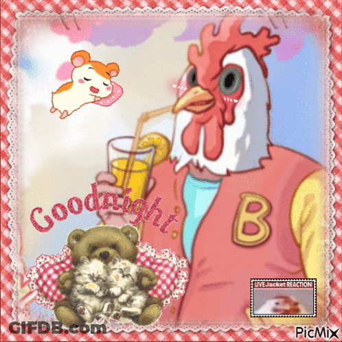 Rooster Wearing Jacket Saying Goodnight GIF