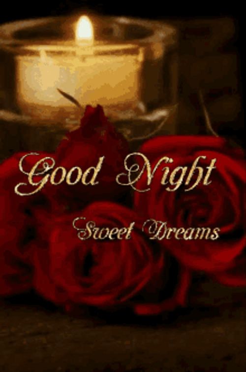 Roses And Lighted Candle Good Night Sweet Dreams GIF