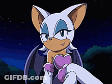 Rouge The Bat Sitting On Ground At Night GIF