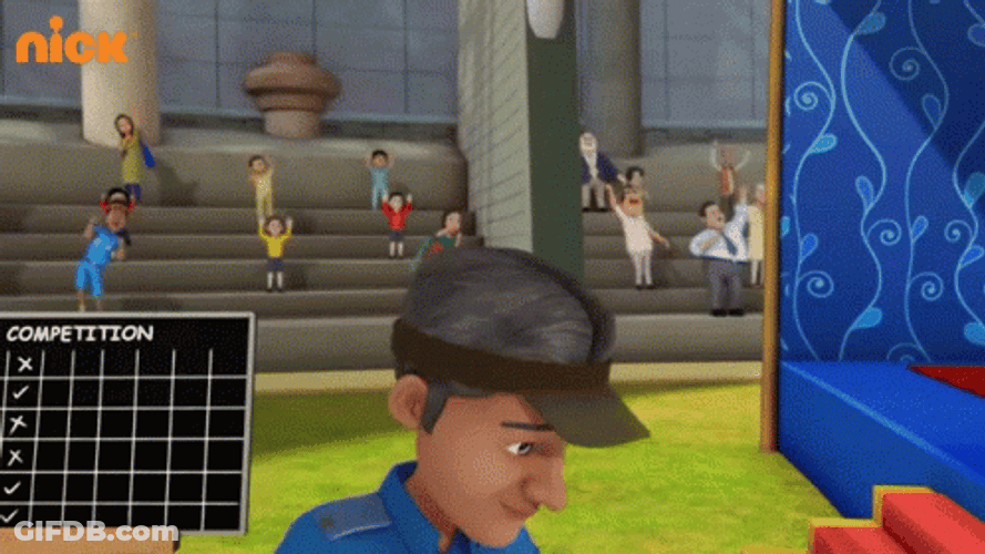 Round 2 Animated Man Raising Sign GIF