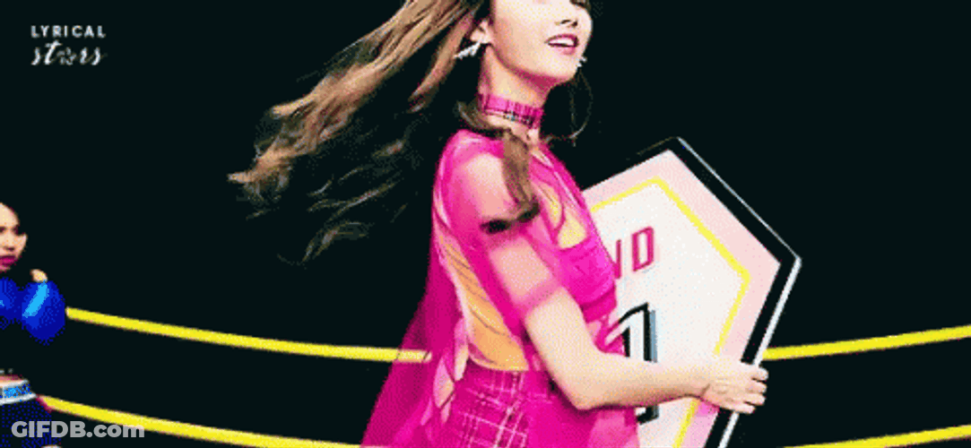 Round 2 Twice Sana Holding Sign GIF