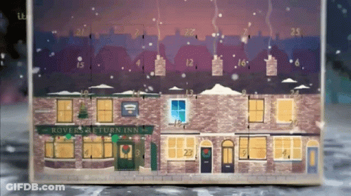 Rovers Return Inn Christmas Advent Calendar With Snow Falling GIF