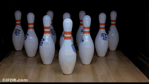 Row Of Bowling Pins Saying Strike GIF