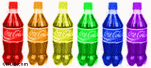 Row Of Coca Cola Bottles In Different Colors GIF