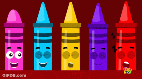 Row Of Crayons With Faces And Kids TV GIF