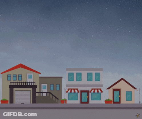 Row Of Houses With Green Trash Can GIF