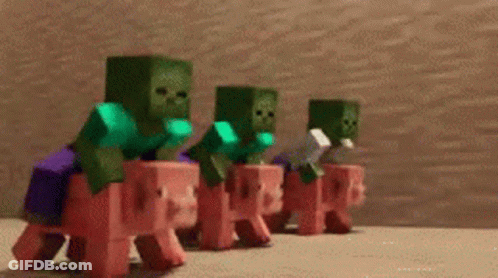 Row Of Minecraft Zombies Riding Pigs GIF