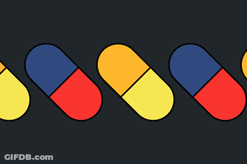 Row Of Pink Yellow And Purple Pills GIF