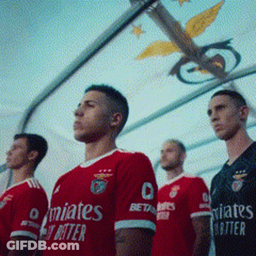 Row Of Soccer Players In Red Emirates Jerseys GIF