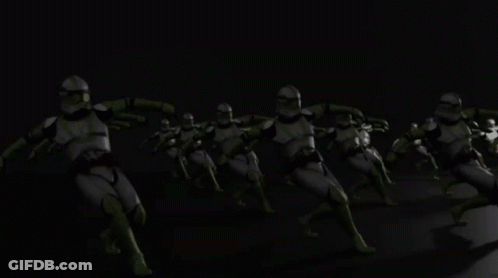 Row Of Stormtroopers Walking In Dark GIF