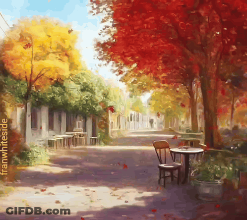 Row Of Tables And Chairs On Sidewalk Inwhiteside GIF