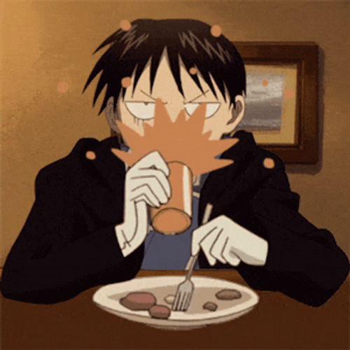 Roy Mustang Fullmetal Alchemist Annoyed Eating GIF