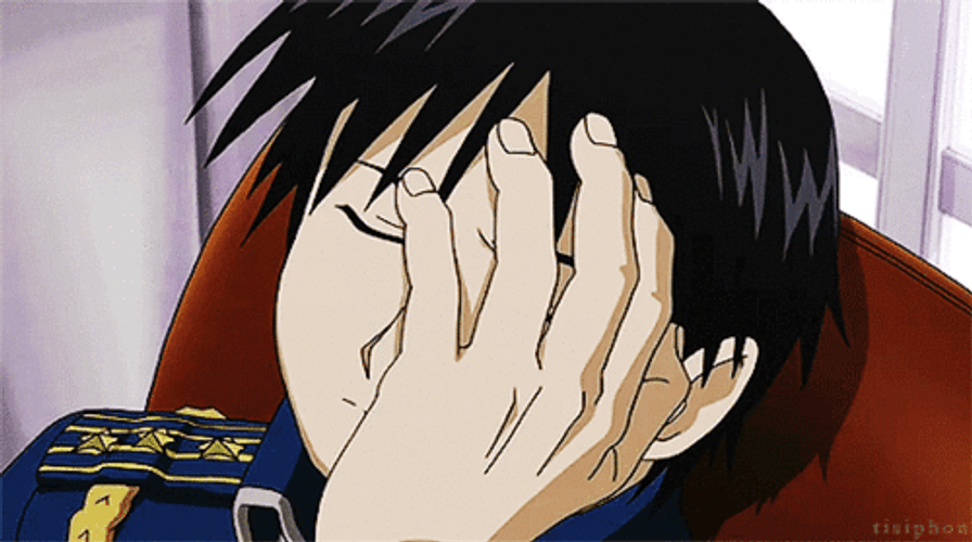 Roy Mustang Fullmetal Alchemist Annoyed Facepalm GIF