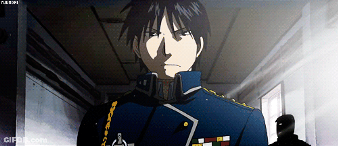 Roy Mustang Fullmetal Alchemist Serious Face Walking GIF