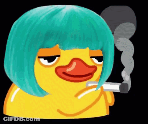 Rubber Duck With Blue Wig Smoking Cigarette GIF
